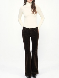 Slim fit tencel wool turtleneck top with long sleeves and corduroy flare pants