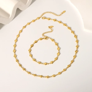 Heart Linked Necklace And Bracelet 18K Gold Plated Stainless Steel French Vintage Minimalist Jewelry For Women