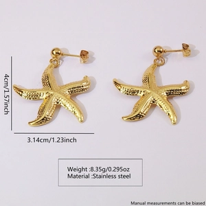Detailed view of starfish earrings in stainless steel with size and weight annotations