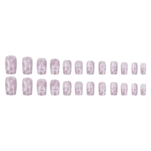 24-piece set of short square press-on nails featuring purple marble swirl design