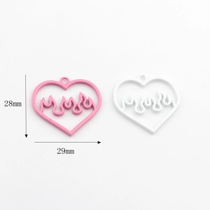 Pink and white heart flame hollow pendants with 29mm width and 28mm height dimensions