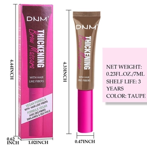 Detailed dimensions of DNM Taupe Brow Mascara tube and box with vegan formula info