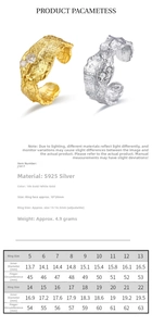 Size chart for S925 sterling silver textured ring with clear cubic zirconia details