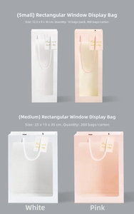 Detailed comparison of pink and white gift bags with transparent window and sturdy handles