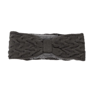 Close-up of dark grey knitted ear warmer headband with soft fleece lining for winter warmth