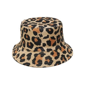 Detailed view of the leopard print bucket hat with precise stitching on high-quality fabric