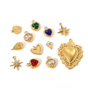 Assorted gold titanium steel heart and star pendants with vibrant colorful gemstones