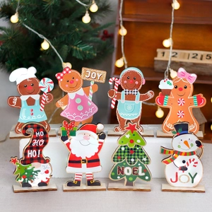 Christmas Tabletop Ornaments Wooden Gingerbread Man Santa Claus Snowman Gnome Festive Desktop Decoration Cartoon Style