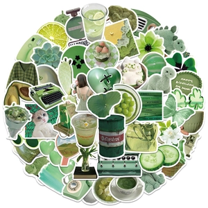 60 pieces of green aesthetic waterproof stickers featuring avocado and plant themes