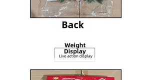 Detailed back view of Christmas ornament packaging showing weight and festive hanging card