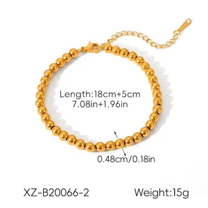 Polished gold stainless steel bead bracelet for women featuring 4.8mm beads and lobster clasp