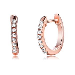 Minimalist S925 sterling silver hoop earrings with clear cubic zirconia in rose gold finish