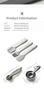 5-piece dark grey food-grade silicone baking set with spatula, brush, and measuring cups