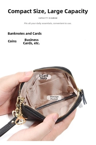 Struttura interna del portamonete in pelle nera con scomparti per carte e zip dorata