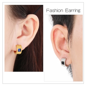 Minimalist stainless steel hoop earrings with square zircon stone for men and women