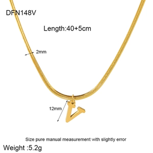 Detailed size specifications for 18K gold-plated stainless steel V-letter necklace