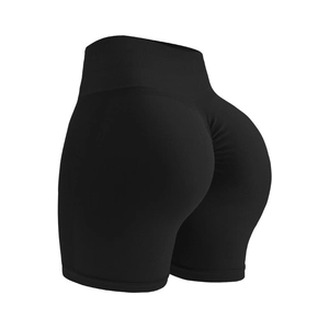Short de yoga sans couture noir à taille haute avec effet push-up et maille côtelée