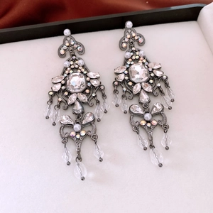 Vintage Flower Tassel Dangle Earrings With 925 Sterling Silver Earring Post Alloy Rhinestone Artificial Pearl For Women