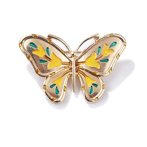 Classic golden butterfly brooch with yellow and green enamel details for elegant coats