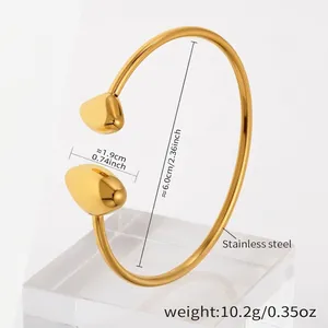 Bracelet jonc en acier inoxydable plaqué or 18 carats avec extrémités en goutte d'eau