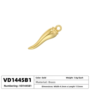 Technical specifications and size details for the brass gold chili pendant charm