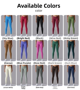Dettaglio che mostra 15 colori a tinta unita dei leggings da yoga a vita alta