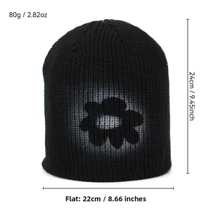 Streetwear knitted beanie with hand-painted sun flower pattern for winter warmth