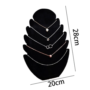 Black velvet flame-shaped necklace display stand with 5 slots and 28cm height