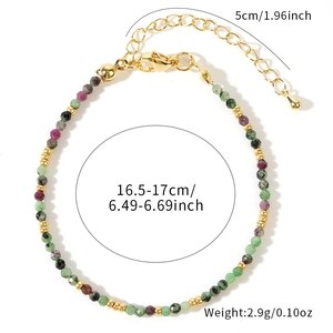 Bohemian colorful natural stone bead bracelet with gold metal spacers and size chart