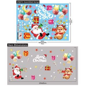 Merry Christmas window stickers featuring Santa and reindeer, 155x85cm layout display