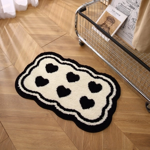 Noorse Crème Stijl Hartpatroon Vloermat Golf Rand Antislip Absorberend Polyester Flocking Tapijt Voor Badkamer Slaapkamer Thuis Decoratie