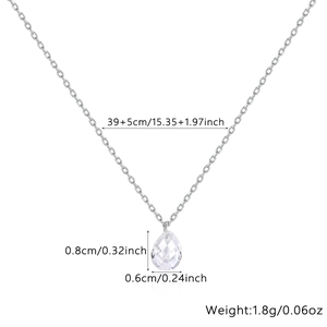 Detailed size parameters of S925 silver water drop pendant necklace with 39+5cm chain