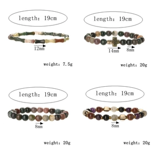 Detailed spec chart for agate bead bracelets with bamboo shapes and cross charms