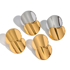 Polished 18K gold and silver two-tone geometric hoop earrings for women, set of 4 pieces