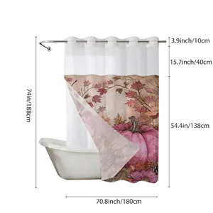 Waterproof Halloween shower curtain size chart 71x74 inches with pumpkin and autumn leaf design