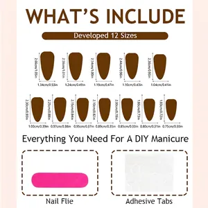 Guide des tailles d'ongles amande léopard avec kit de 12 tailles et onglets adhésifs