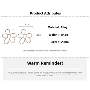 Detailed size specifications for hollow five-petal flower earrings in silver finish