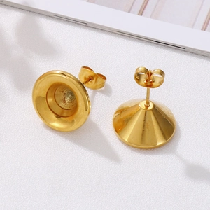 Golden spiral trumpet stud earrings with blank cup settings for jewelry making
