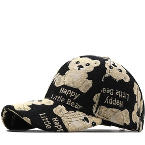 Cotton Baseball Cap Cartoon Bear Jacquard Happy Little Bear Letter Curved Brim Adjustable Sunshade Casual Hat Unisex