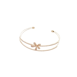 Elegant gold double-layered open bangle featuring a sparkling zircon flower design