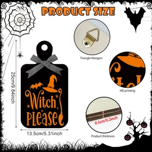 Halloween Witch Please cutting board sign with bow and bat decorations for home wall decor