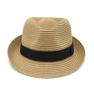Classic Panama straw Fedora hat with black ribbon band for sun protection