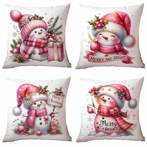 Federa Cuscino Natale Pupazzo Neve Rosa Pelle Pesca Decorativa Copricuscino Per Divano Casa Quadrato Stampa