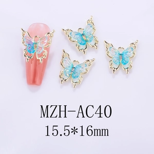 Detailed view of 3D laser iridescent butterfly nail charms with size 15.5x16mm