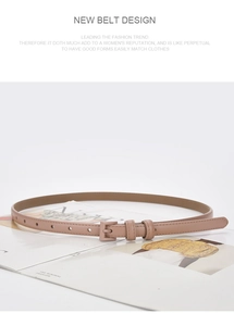 Minimalist light pink leather belt for women displayed on a fashion magazine