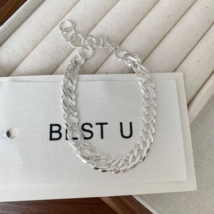 Classic silver S925 sterling silver Cuban link chain bracelet with lobster clasp closure