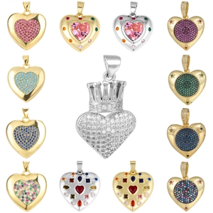 Heart Pendant Charms Copper Zircon Inlaid DIY Jewelry Making Findings Crown Star Design Colorful Sparkling For Women