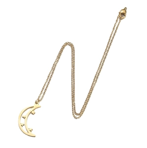 Minimalist gold moon and star pendant necklace with delicate chain on white background