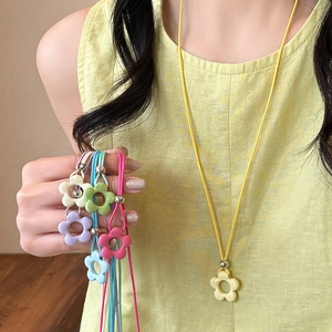 Collier de perles en céramique colorées avec breloques fleurs pour femmes style bohème
