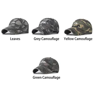 Distressed camo baseball caps with vintage embroidery for men and women, set of four